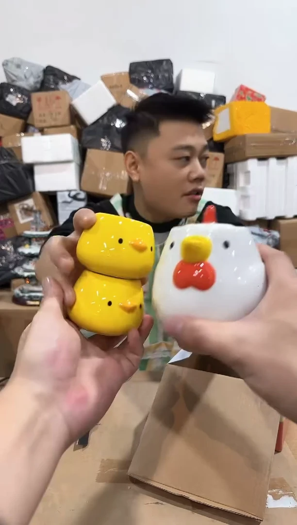 瓷片原盒小鸡茶壶套组