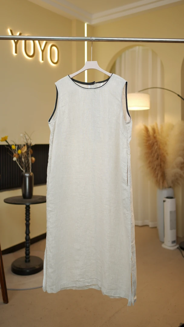 山木间原木系列纯汉麻包边背心裙XHH55928
