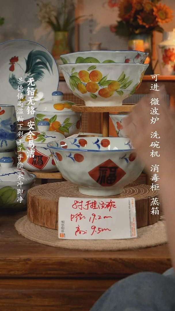 瓷景德镇高温瓷釉下彩手绘陶瓷