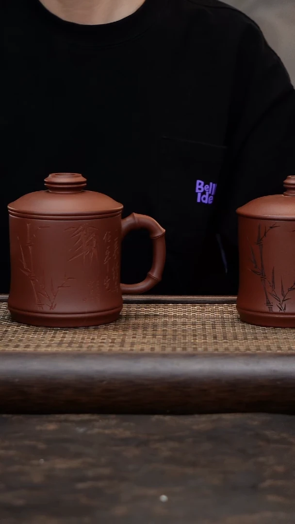 茶杯紫砂三件套底槽青竹节