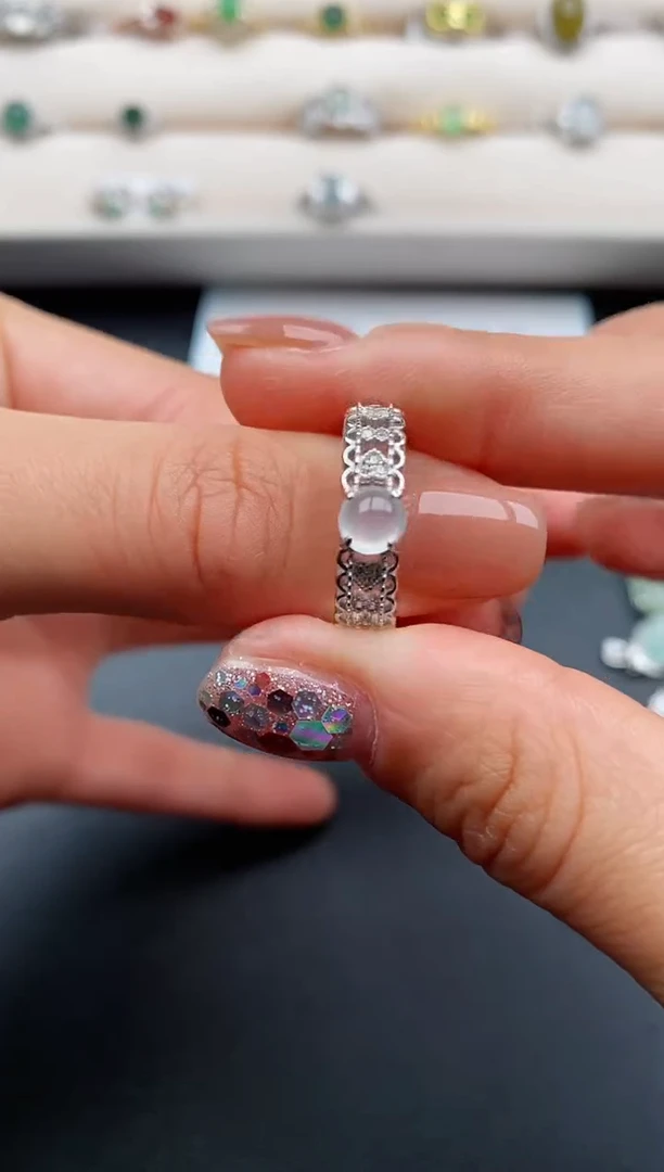 银S925镶嵌戒指翡翠缅甸天然A货翡翠11 10-6