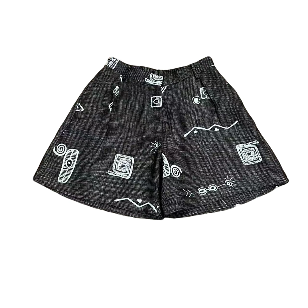 一半---亚麻半松紧腰短裤2535