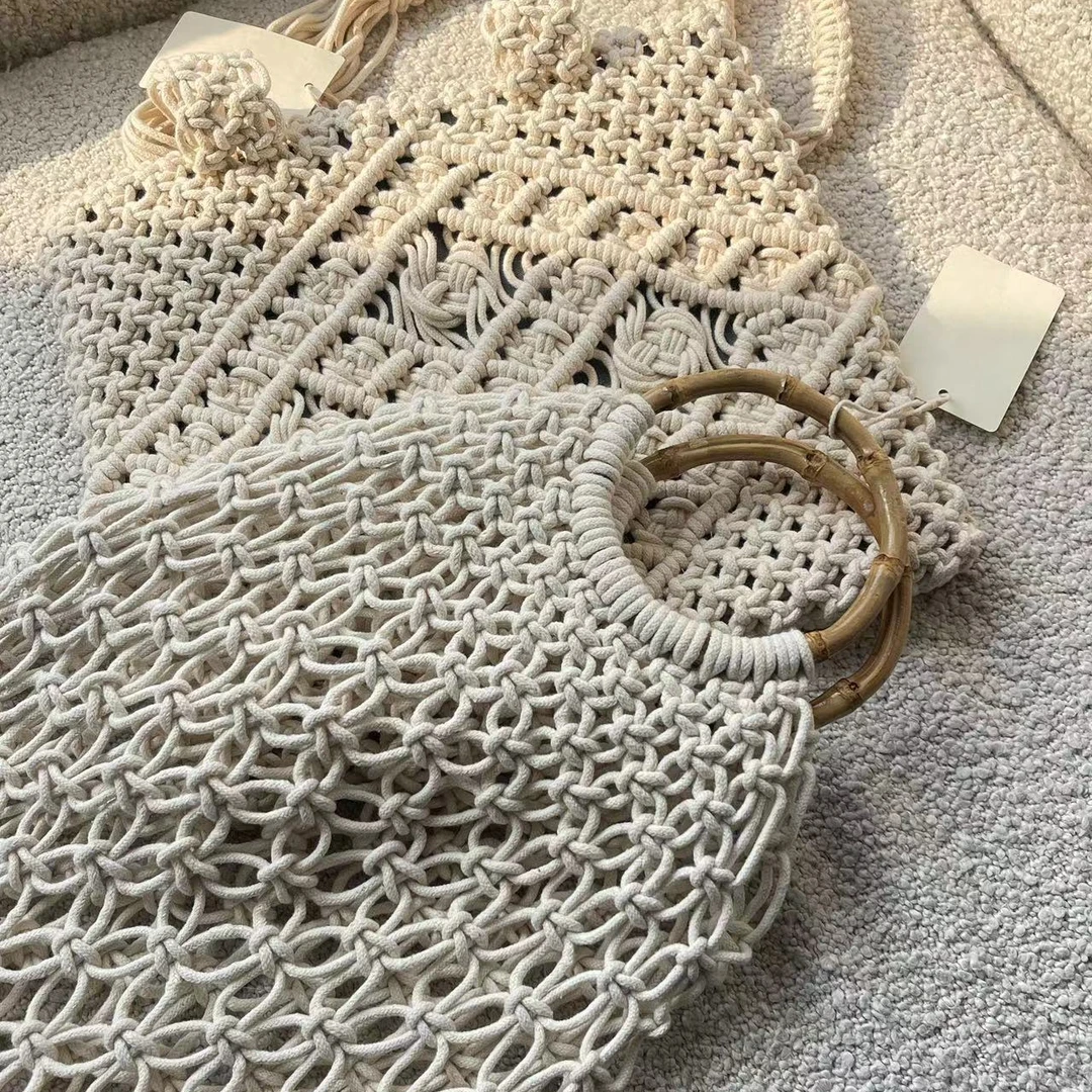 外贸单森系女士苎麻编织包 休闲单肩手提包度假风沙滩包