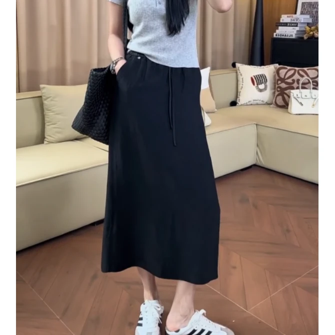 2025黑色半身裙女秋新款胖妹妹mm遮肚显瘦梨型身材a字裙子中长款