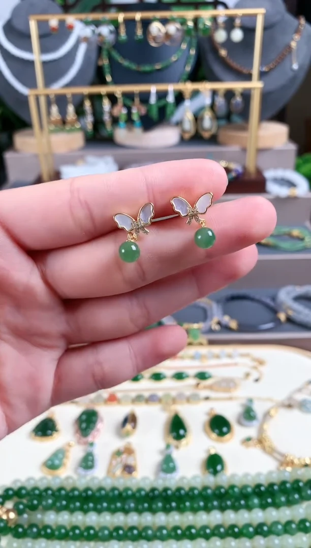 银S925镶嵌和田玉耳饰1