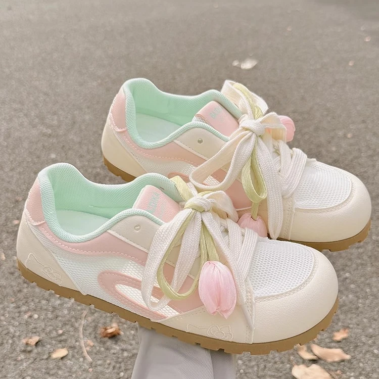 Moleubak夏季女鞋透气板鞋女小众配裙子鞋子网面网鞋休闲德训鞋