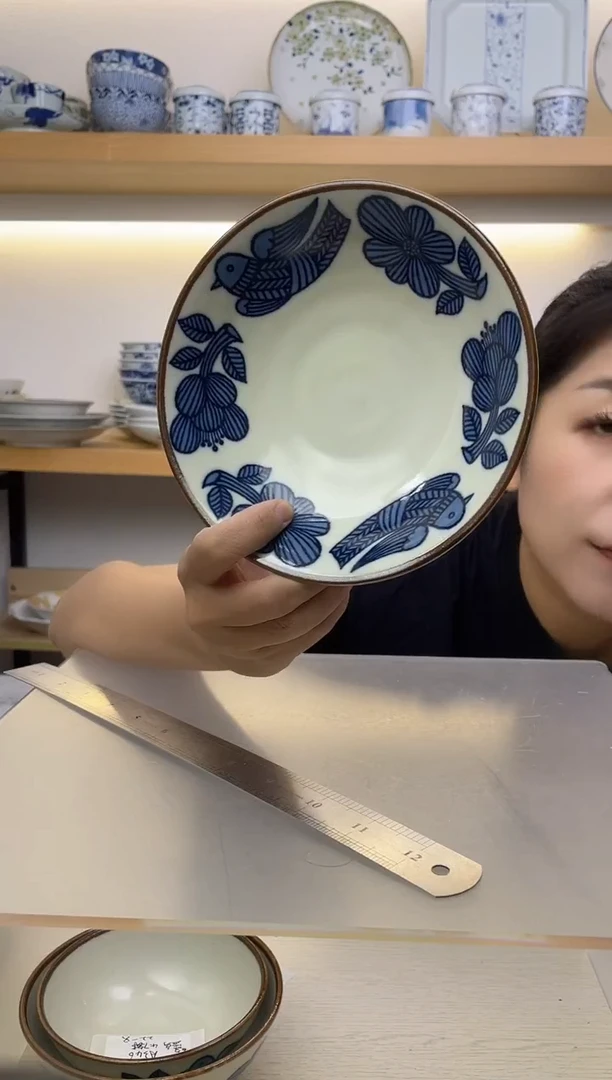 瓷片复古蓝鸟6.5英寸钵盘