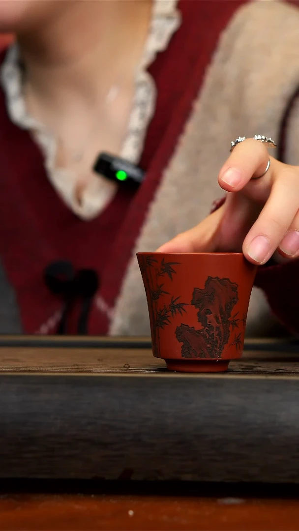 【闪购商品】紫砂茶壶朱泥竹摇风影杯