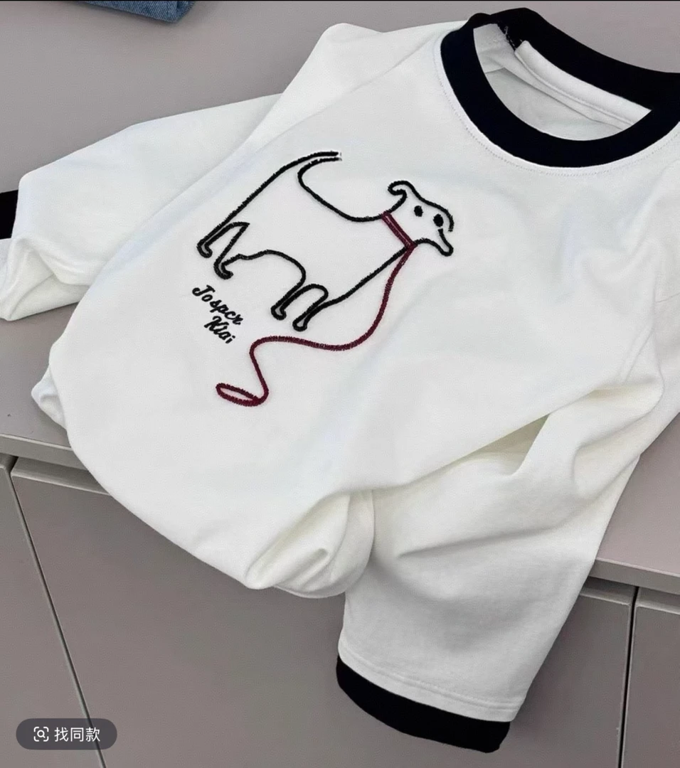 纯棉刺绣潮T儿童秋季新款长袖打底百搭帅气休闲上衣