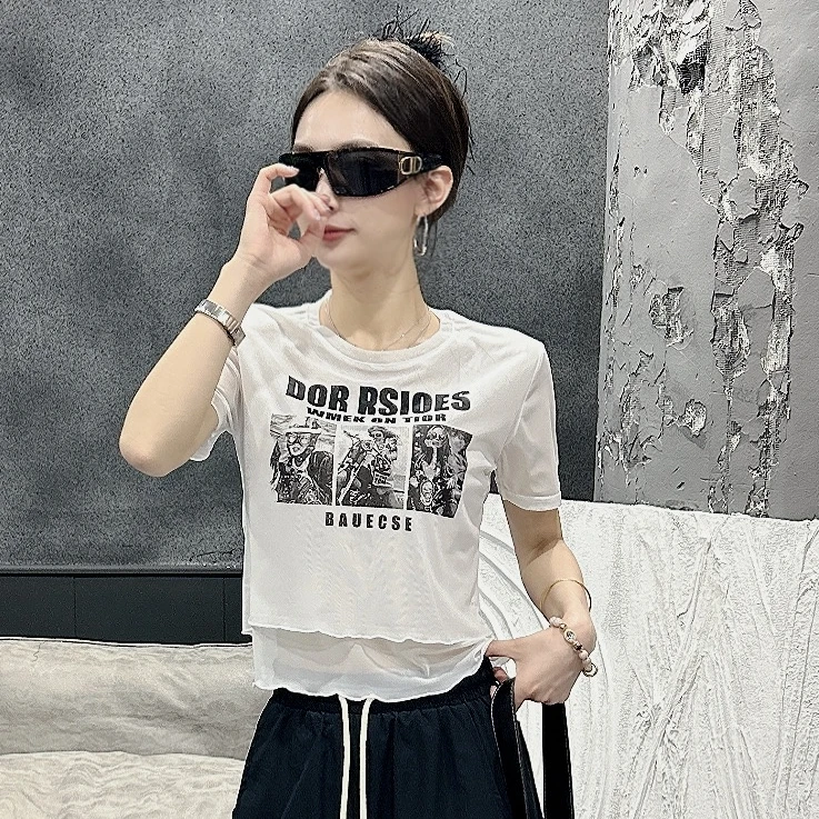 联盟9571净版双层爆款印花小半袖