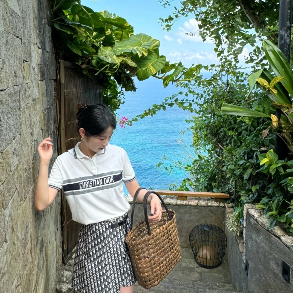 未使用 DIOR/迪奥 条纹刺绣短袖Polo衫 白色/M/L