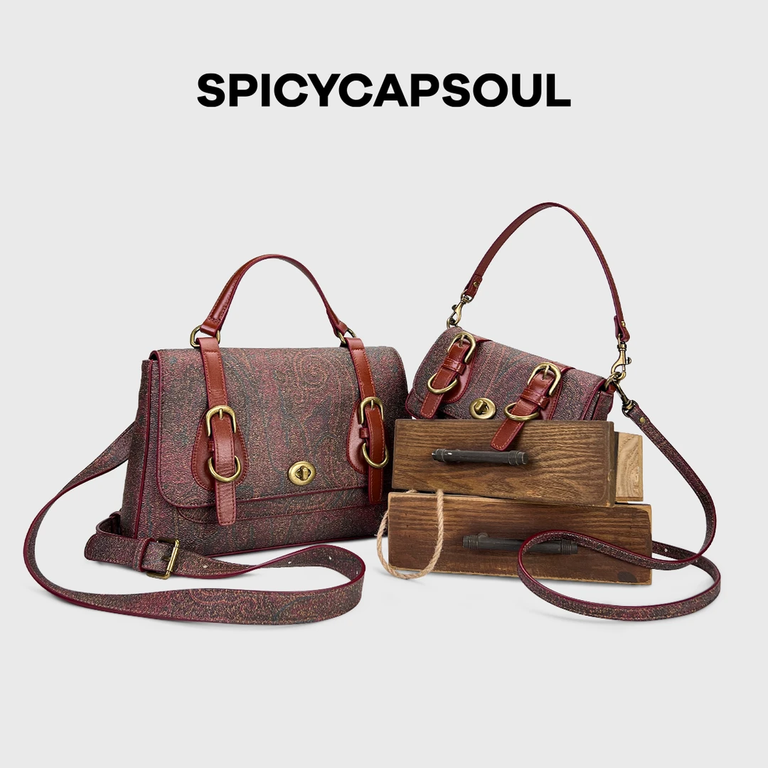 【情迷中世纪】SpicyCapSoul原创头层牛皮斜挎腰果花复古纯胶女包1