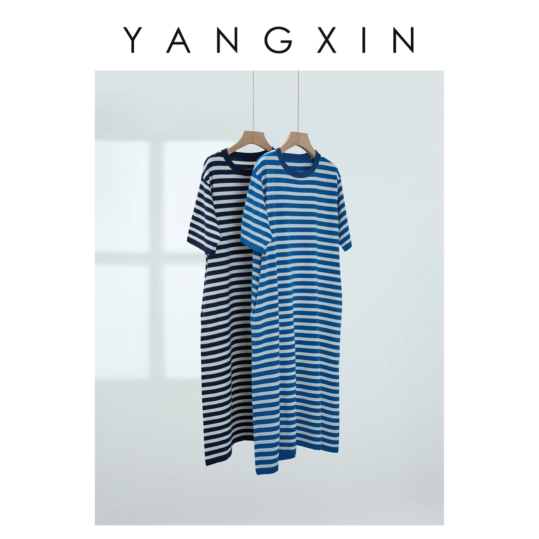 【无龄·杨昕】“青峦映雪”高级慵懒感气质宽松圆领短袖T恤裙SS06044