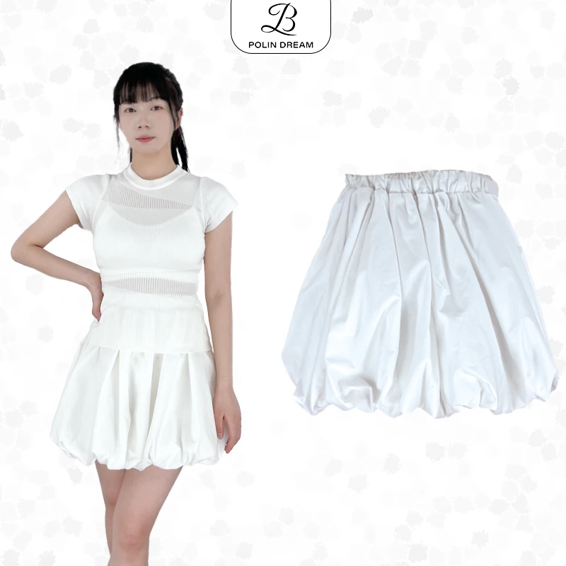 花苞裙慵懒风时尚套装夏季短裙短袖短款裙子高腰