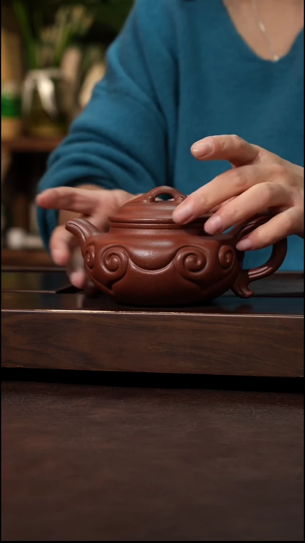 茶壶紫砂红降坡全手如意仿古280cc左右
