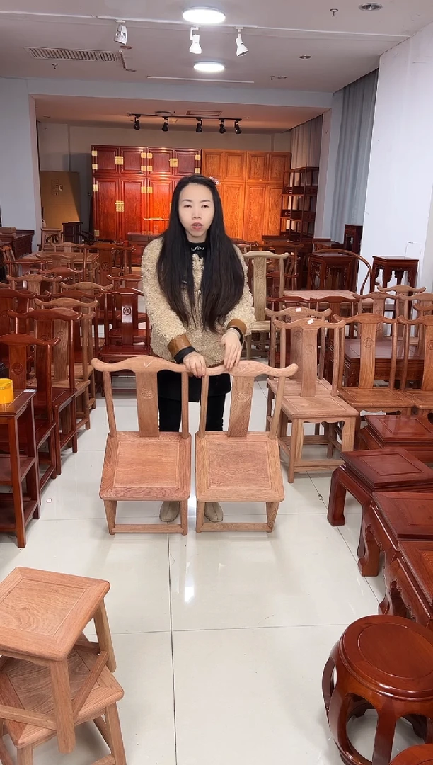 花梨木类家具一对白胚小巴花小官帽椅34