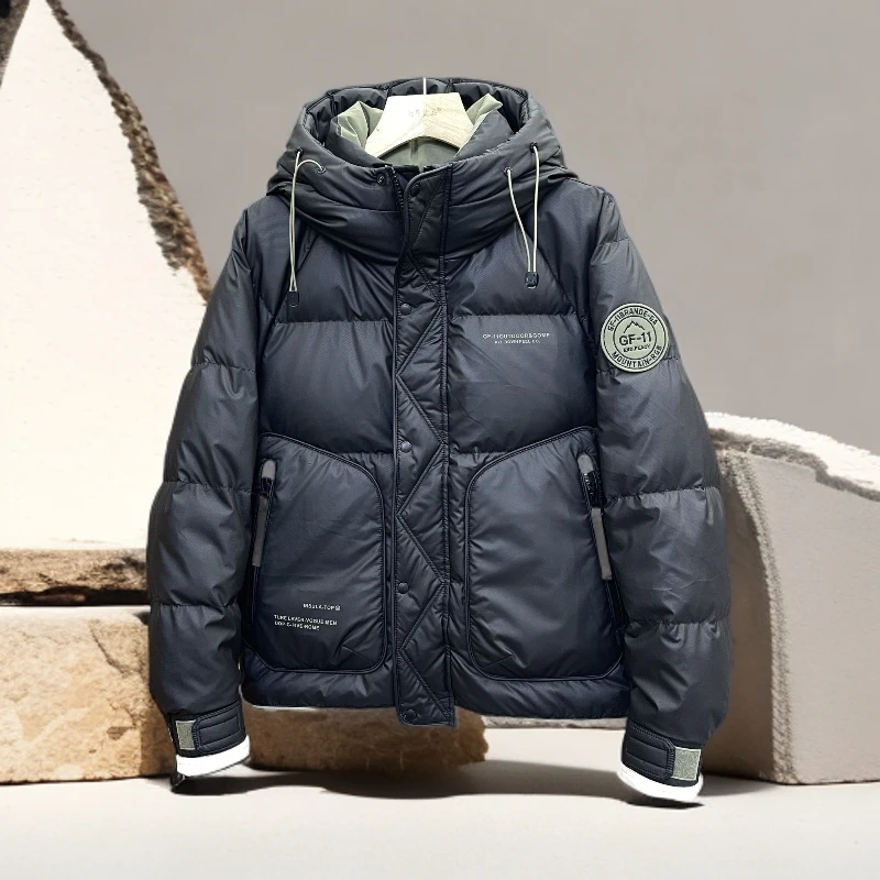 诺顿雷斯加厚亮面连帽羽绒服男士潮流休闲百搭保暖白鸭绒短款外套