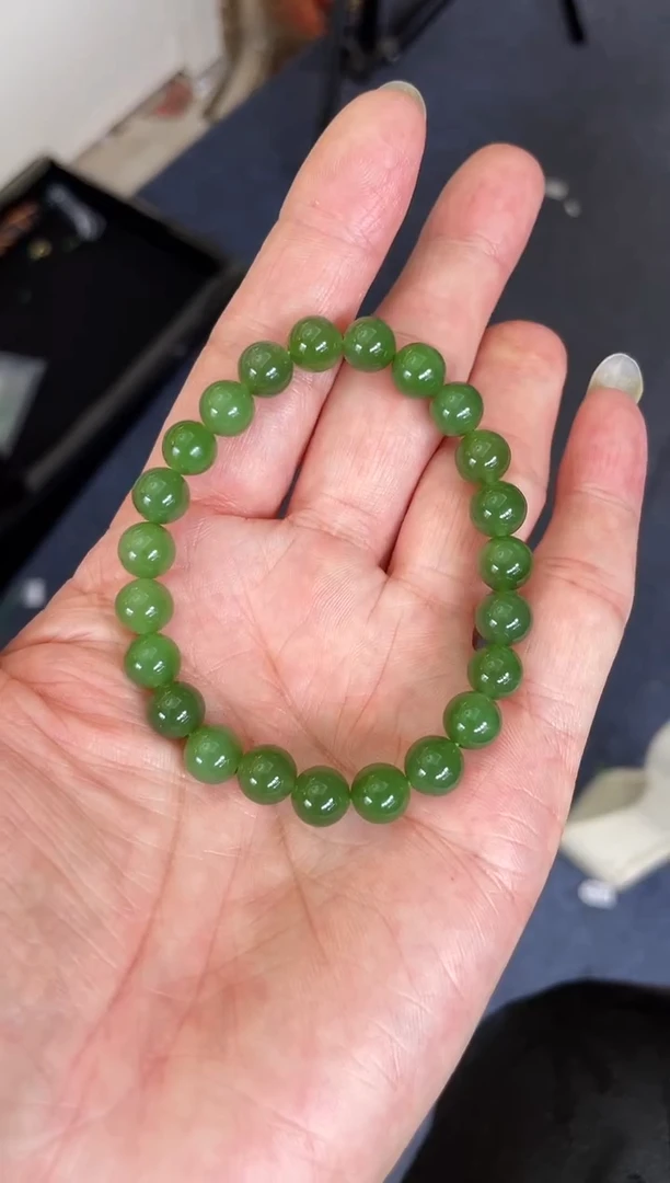 未镶嵌手串和田玉（碧玉）卡8针尖矿点碧玉手串（多样性发一）