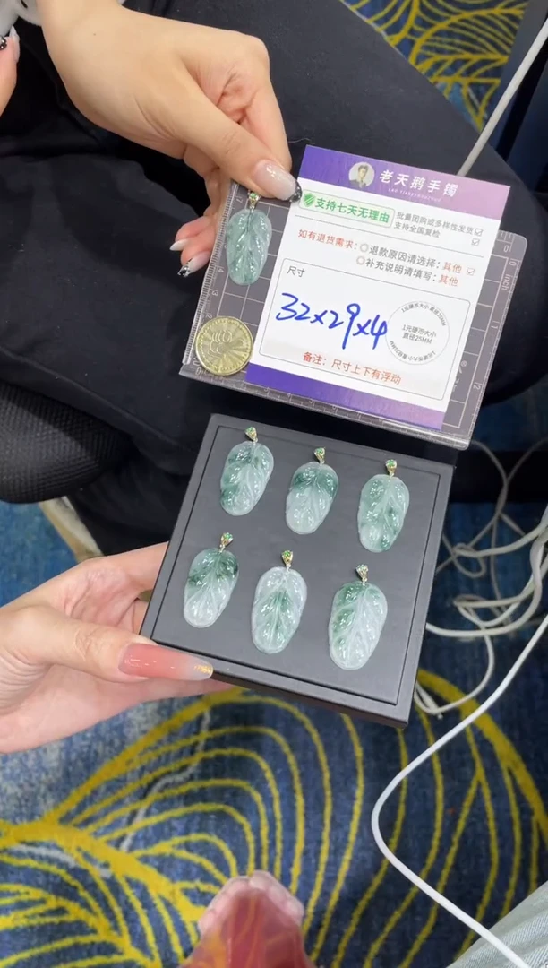 18K金镶嵌挂件翡翠叶子FL9/多样性发其一CP配绳