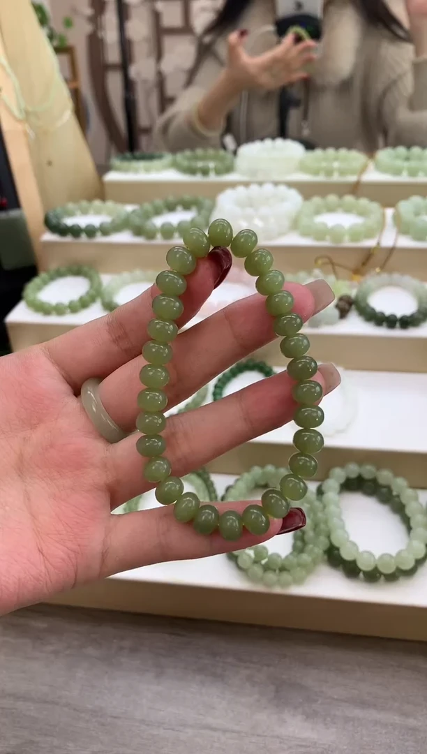 未镶嵌手串和田玉火*人黄口算盘珠