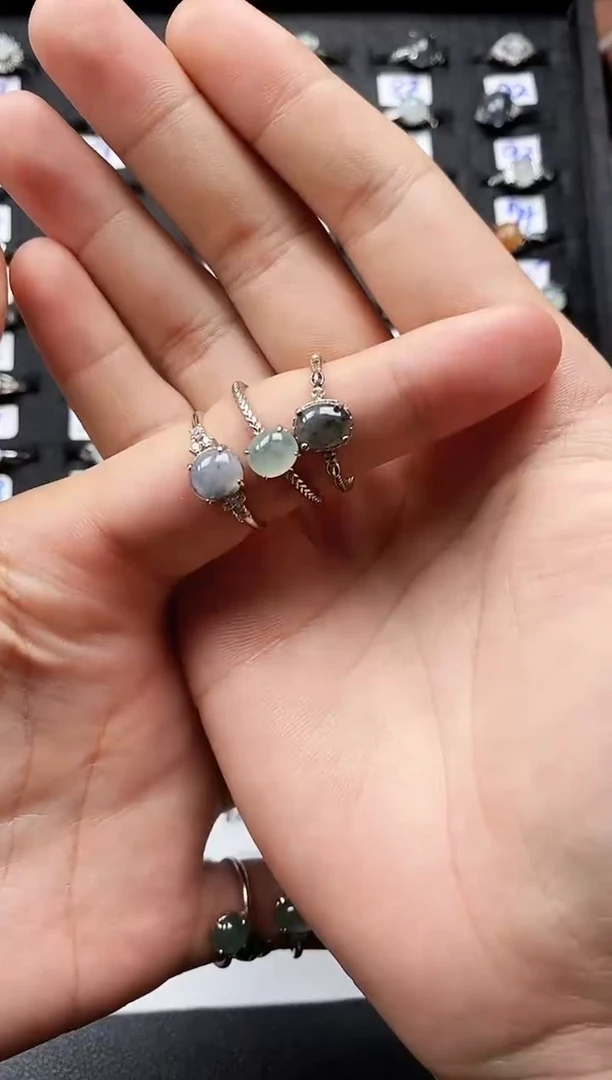 翡翠戒指银S925镶嵌天然翡翠