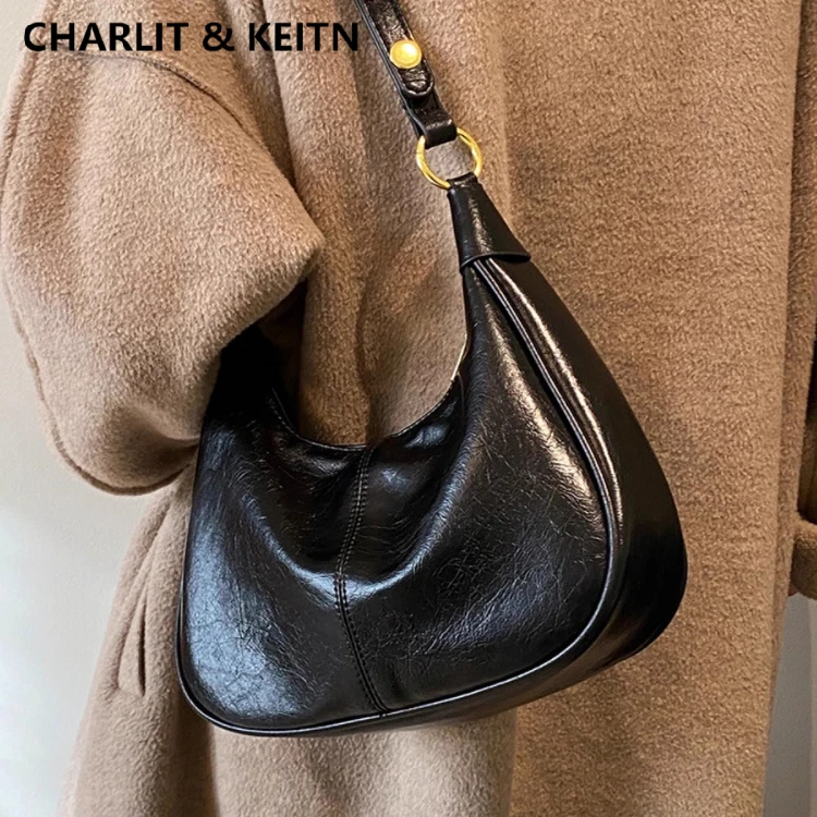 CHARLIT&KEITN腋下包包女式2025新款高级感真皮单肩复古小众斜挎