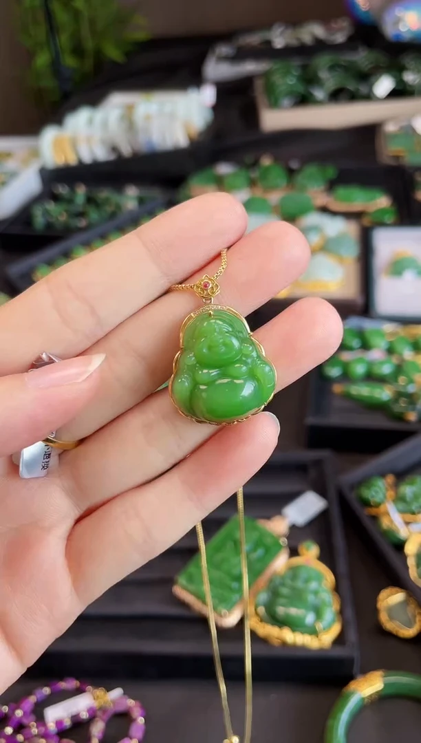 【闪购商品】和田玉吊坠18K金镶嵌25MM 多样性发一