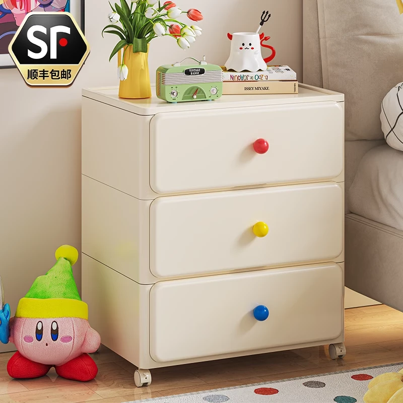 床头柜多巴胺日式多层收纳柜抽屉式家用卧室储物柜子可移动置物柜