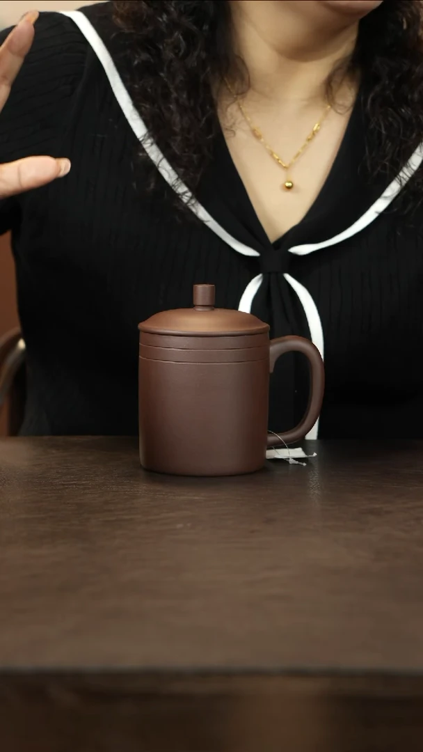 茶杯紫砂马燕 紫泥 双线盖杯