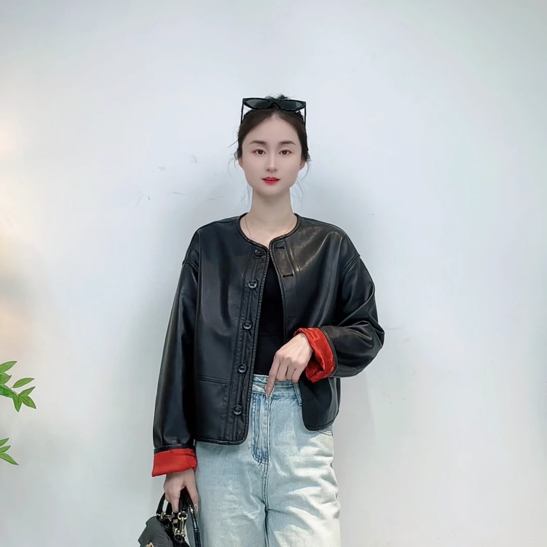 春季新款正反两穿国风时尚洋气真皮绵羊皮皮衣外套7767