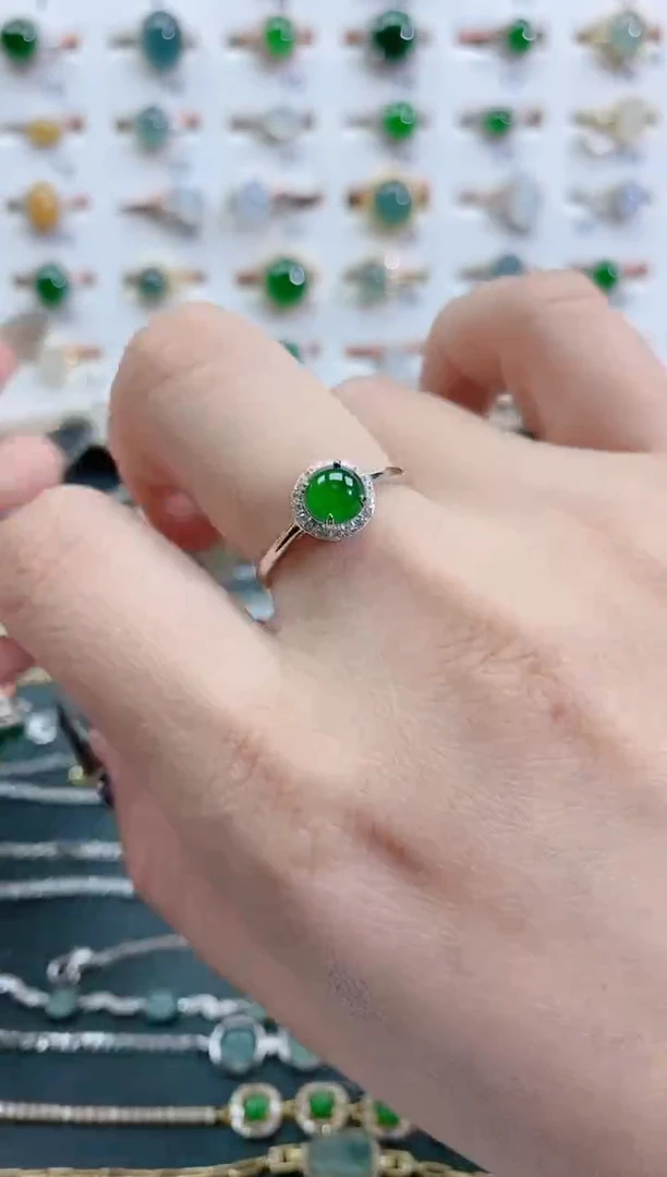 银S925镶嵌戒指翡翠天然翡翠