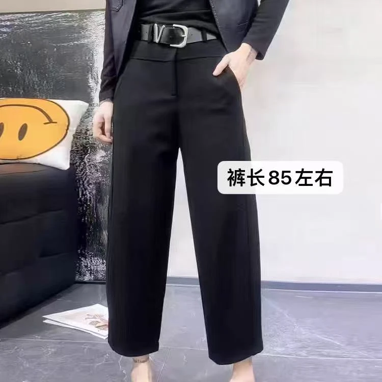 凤儿家-88115 韩版通勤风百搭弯刀小西裤（带腰带）