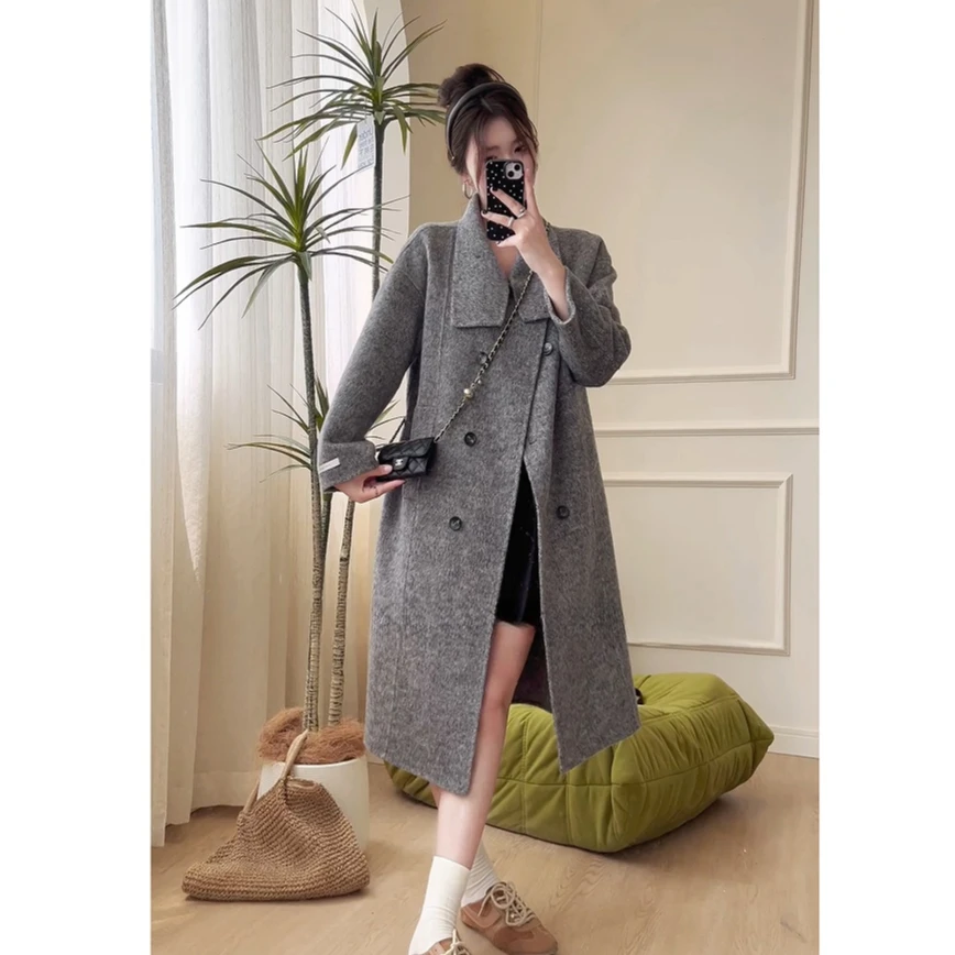 【佳美儿服饰】新款双面羊毛大衣宽松双排扣秋冬加厚长款过膝888835