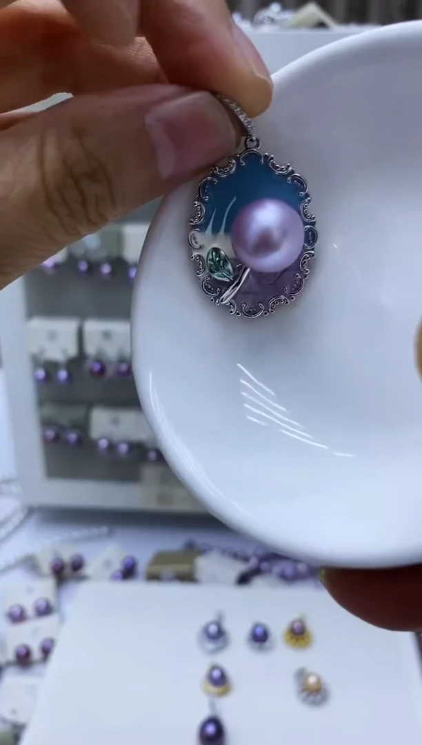 银S925镶嵌淡水珍珠耳饰吊坠