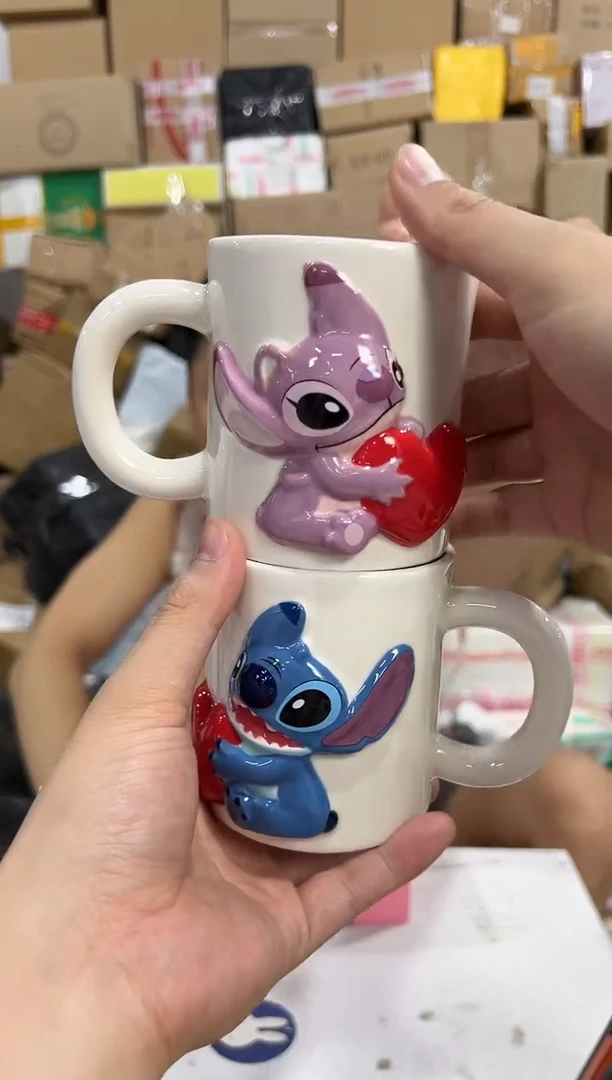 瓷片原盒史迪仔安琪浮雕爱心对杯