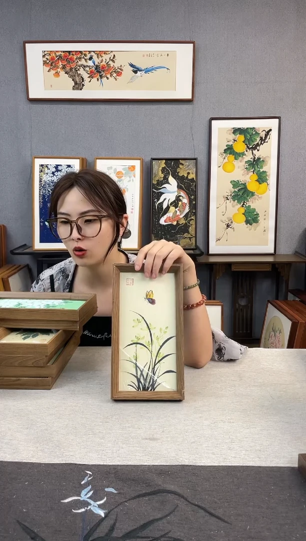 国画手写手绘带框作品-16*29-兰花