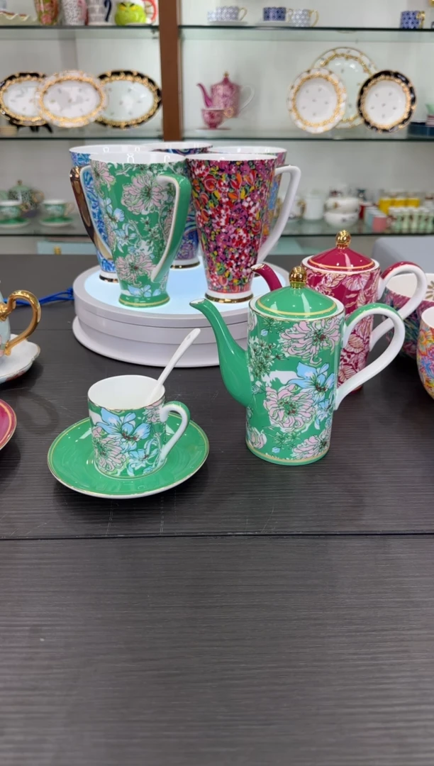 【闪购商品】陶瓷手柄款一壶四杯四碟含勺