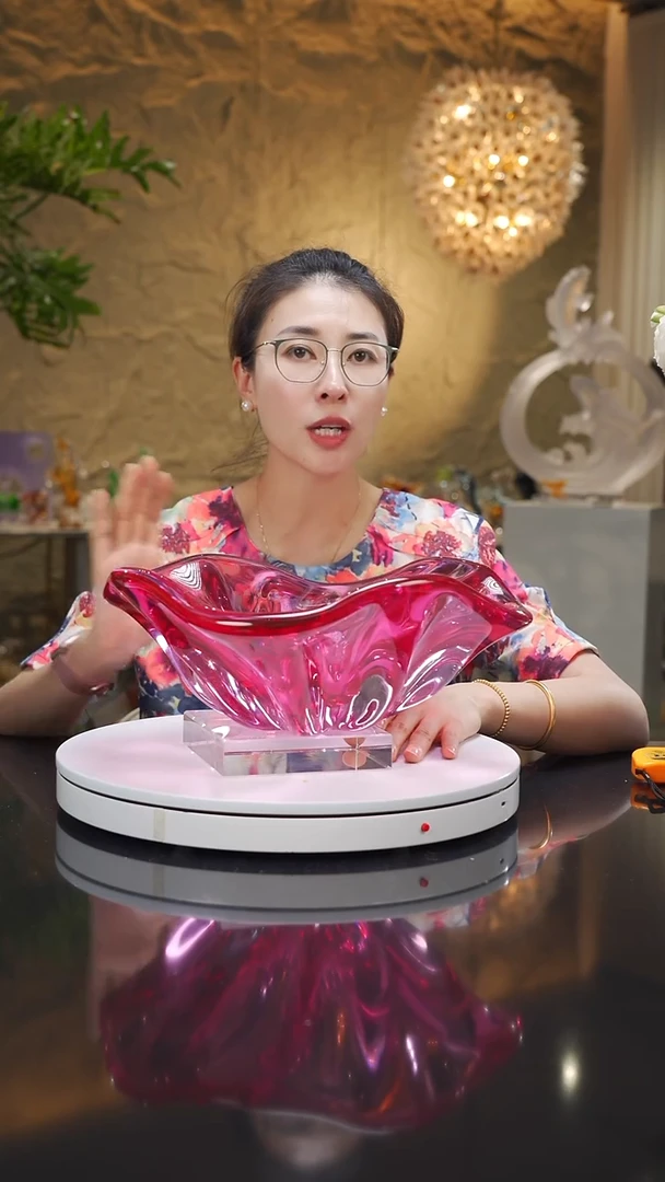 瓷片设计款金红郁金香果盘带底座