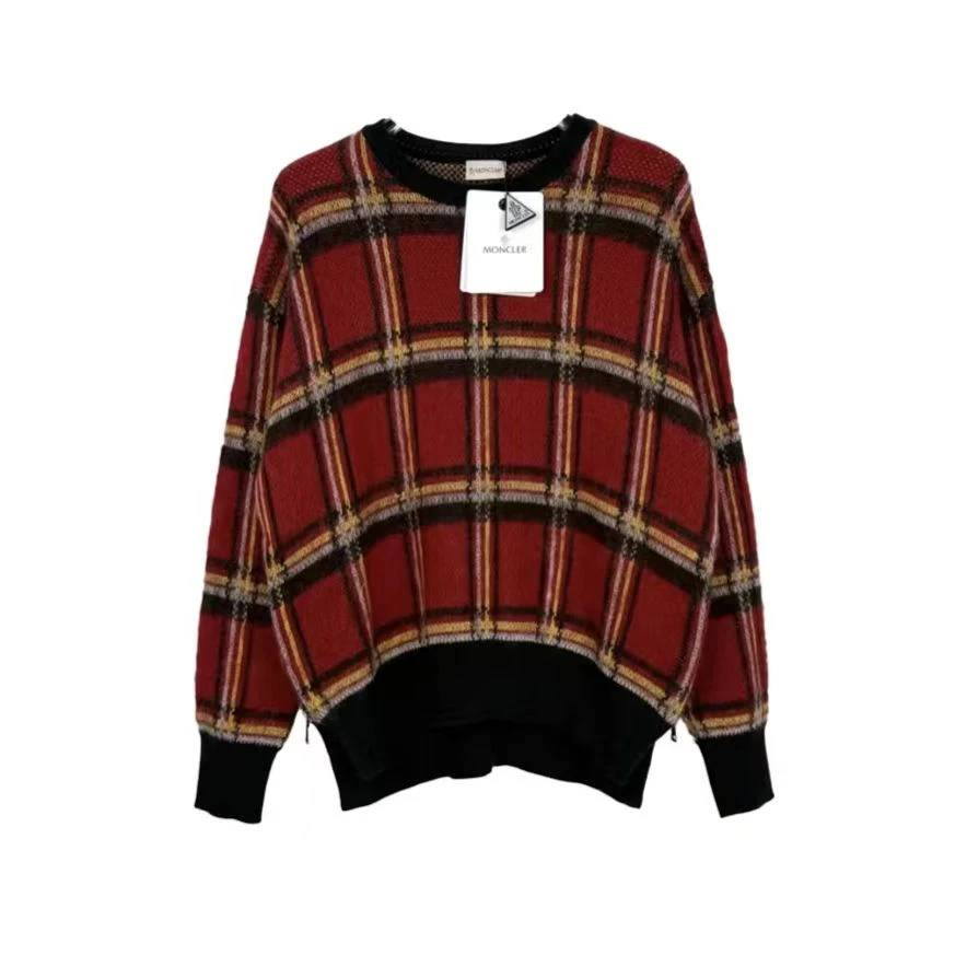 未使用 MONCLER 汤/P245621669/红色 格子 经典logo 毛衣 S