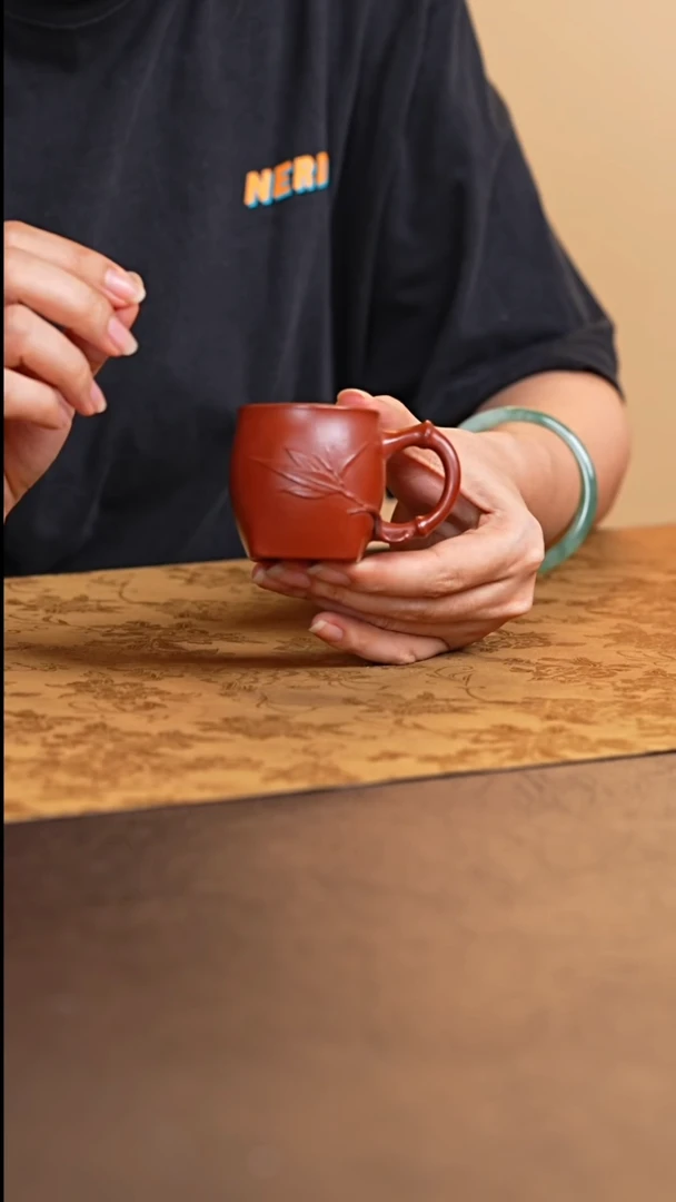 茶杯紫砂宜兴原矿紫砂天圆地方朱泥竹节杯