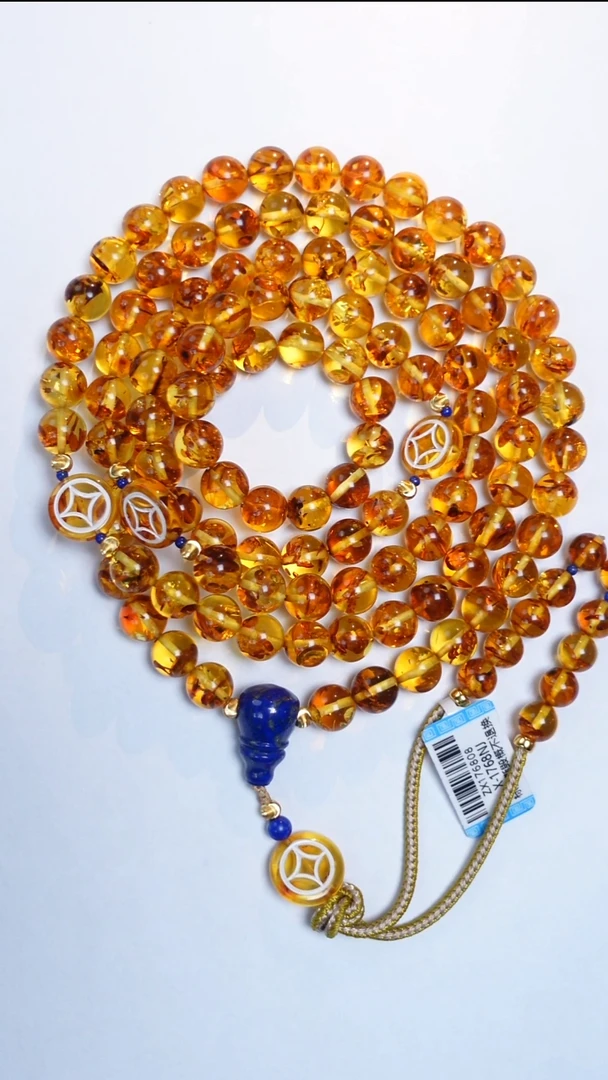 蜜蜡颈饰未镶嵌花珀圆珠108项链9mm