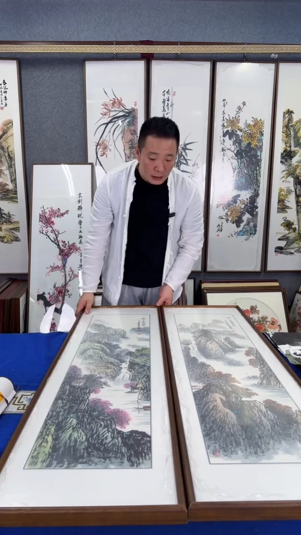 国画春夏秋冬 实木装裱 38*123