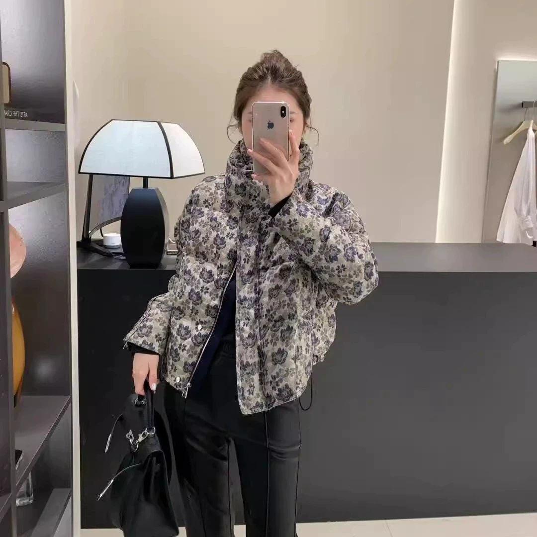 超好看韩系立领提花短款棉服女冬季大码宽松加厚面包服棉衣袄外套