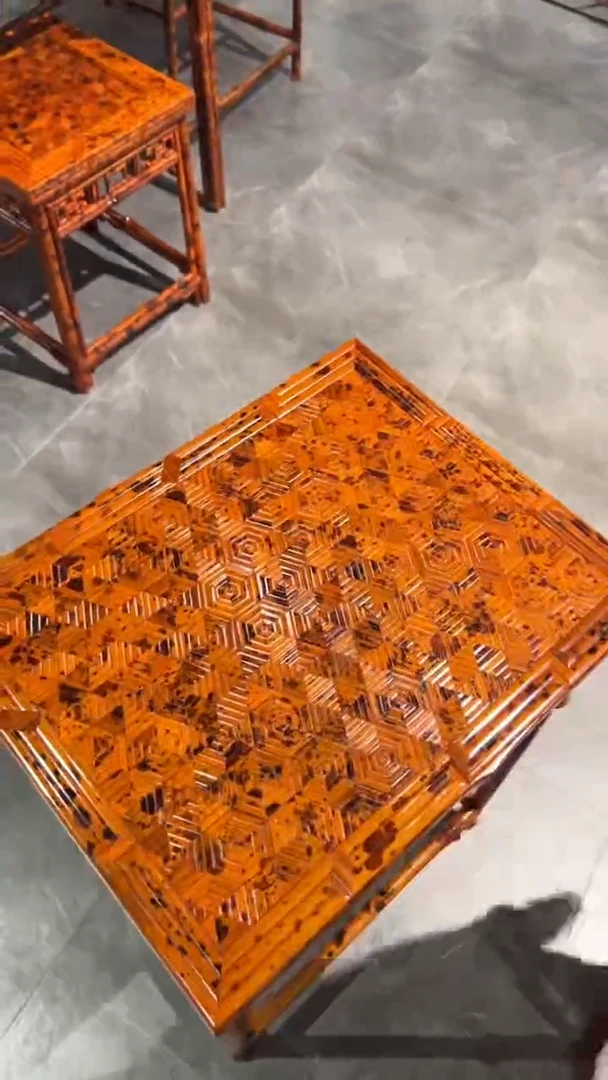 竹北*湘妃竹龟背纹边几