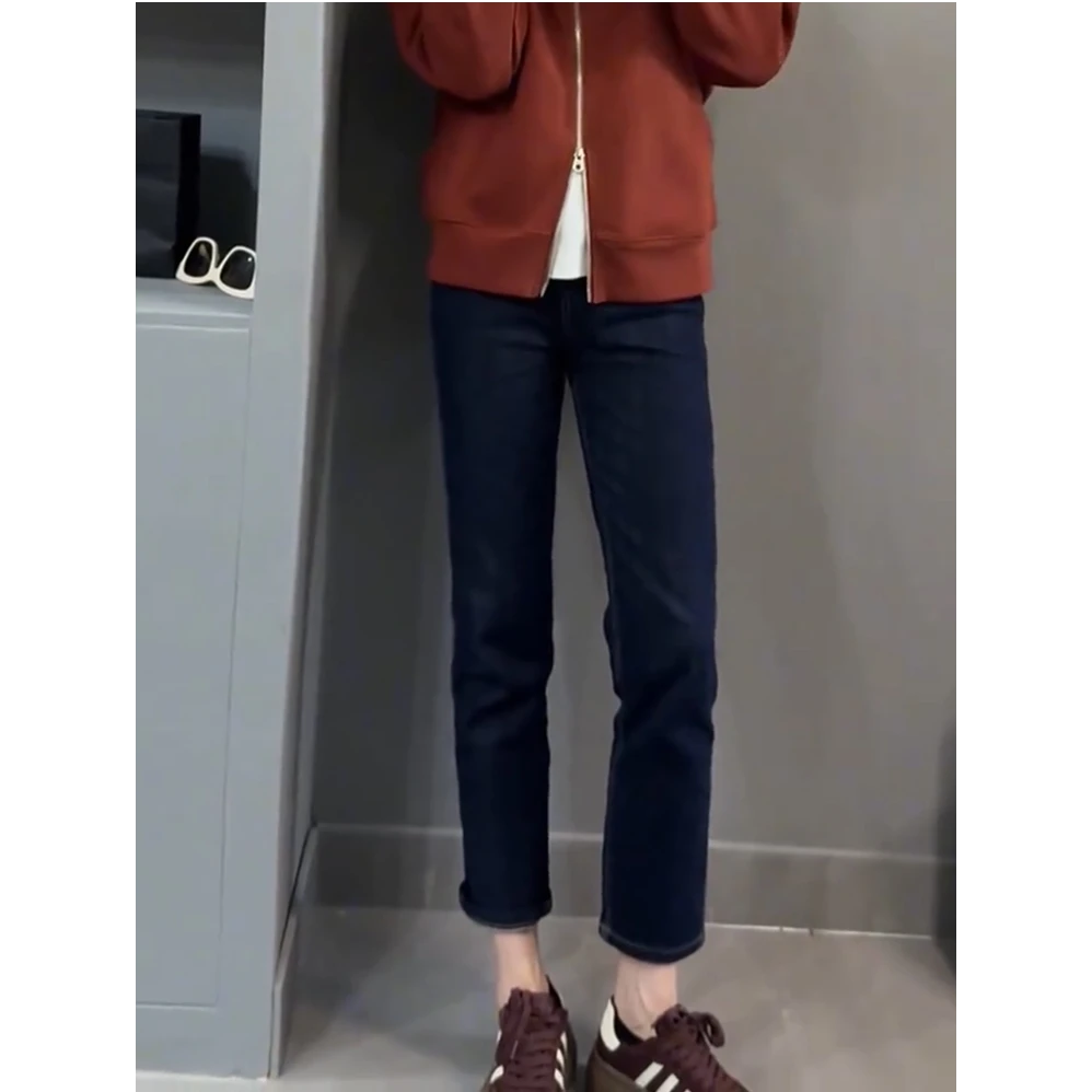 2025春夏新款修身梨形直筒牛仔裤大码弹力小个子百搭九分烟管裤