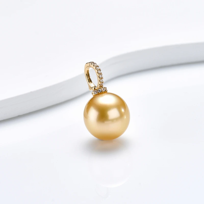 K金奶瓶扣款海水金珠吊坠13-14mm