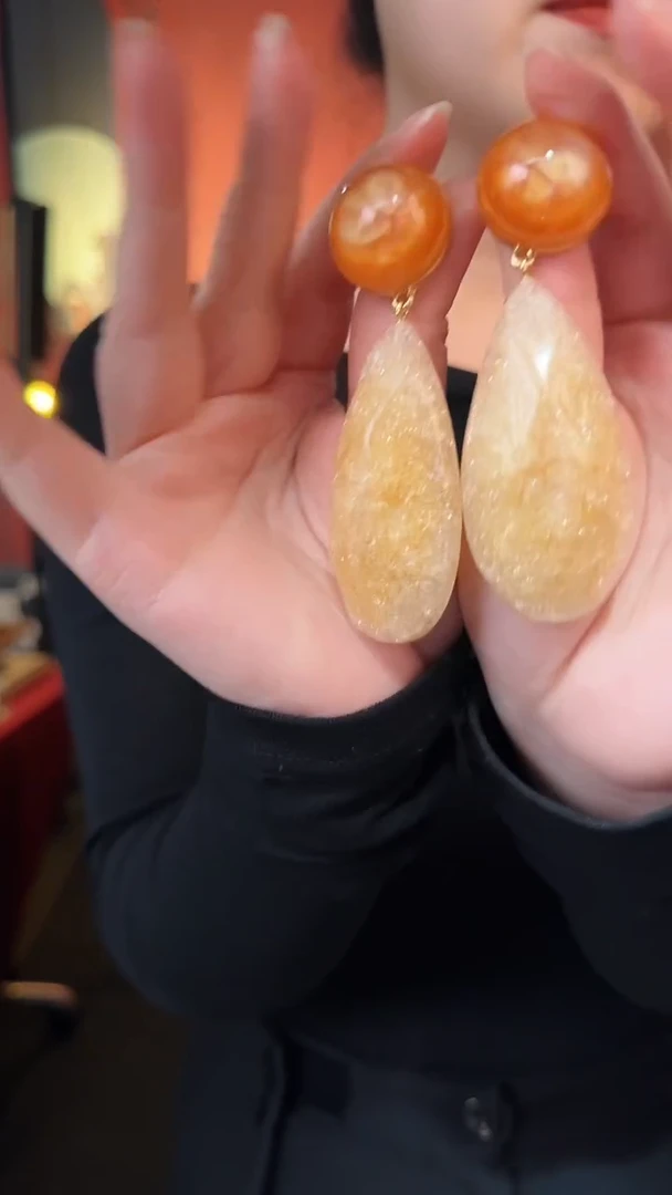 合金琉璃合金无孤品不折腾系列米橙色大水滴耳针不退