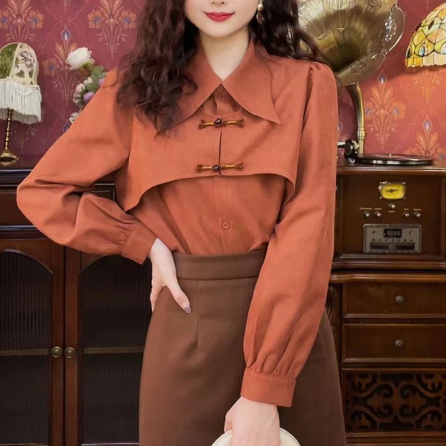 清【港万】中式双层设计盘扣衬衫 Y2208