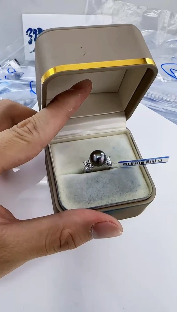 银S925镶嵌海水珍珠DA大溪地戒指10-11 y304
