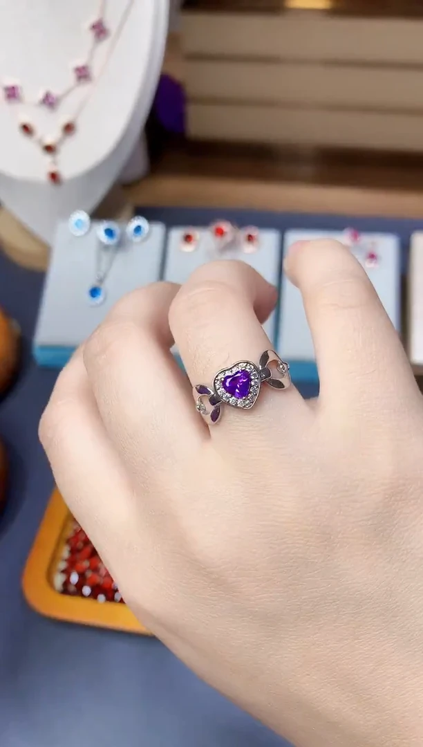 银S925镶嵌戒指紫晶天然